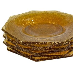 LE SMITH by Cracky Vintage Crackle Amber Depression Glass Octagon Dessert Plates